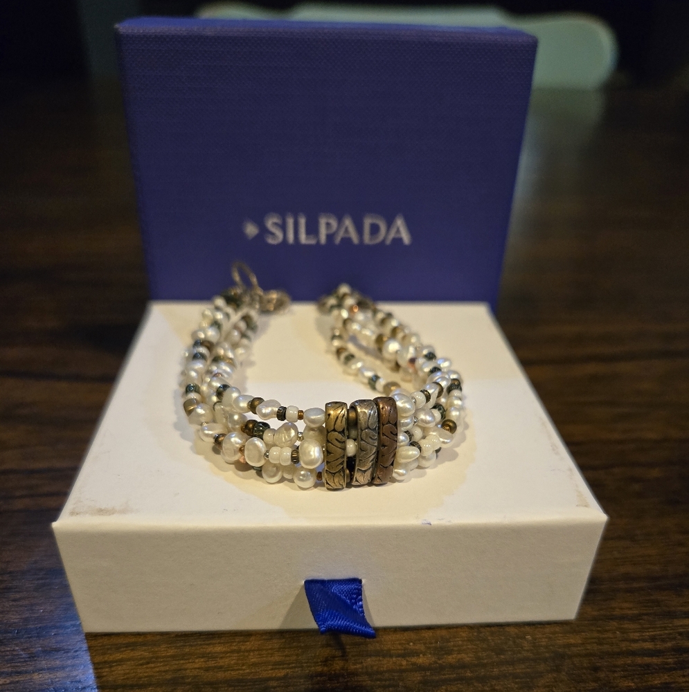 Vintage (Retired) Silpada Freshwater Pearl Mixed Metal Bracelet